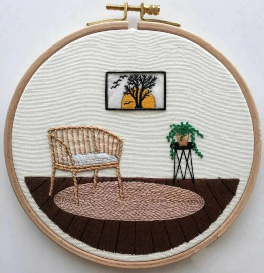 Diy Chair Embroidery Kit, Pot Plant Embroidery, Tree Kit, Modern Crewel Kit For Beginners