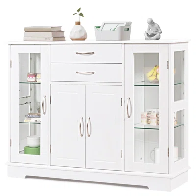 Winston Porter Dining Sideboard Buffet, Buffet Server Storage Cabinet Cupboard W/interior Adjustable Shelves, Glass Door & Drawers