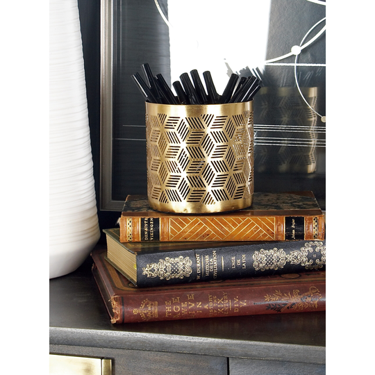 Gold Metal Glam Contemporary Pencil Cup Holder - 4 x 4 x 4