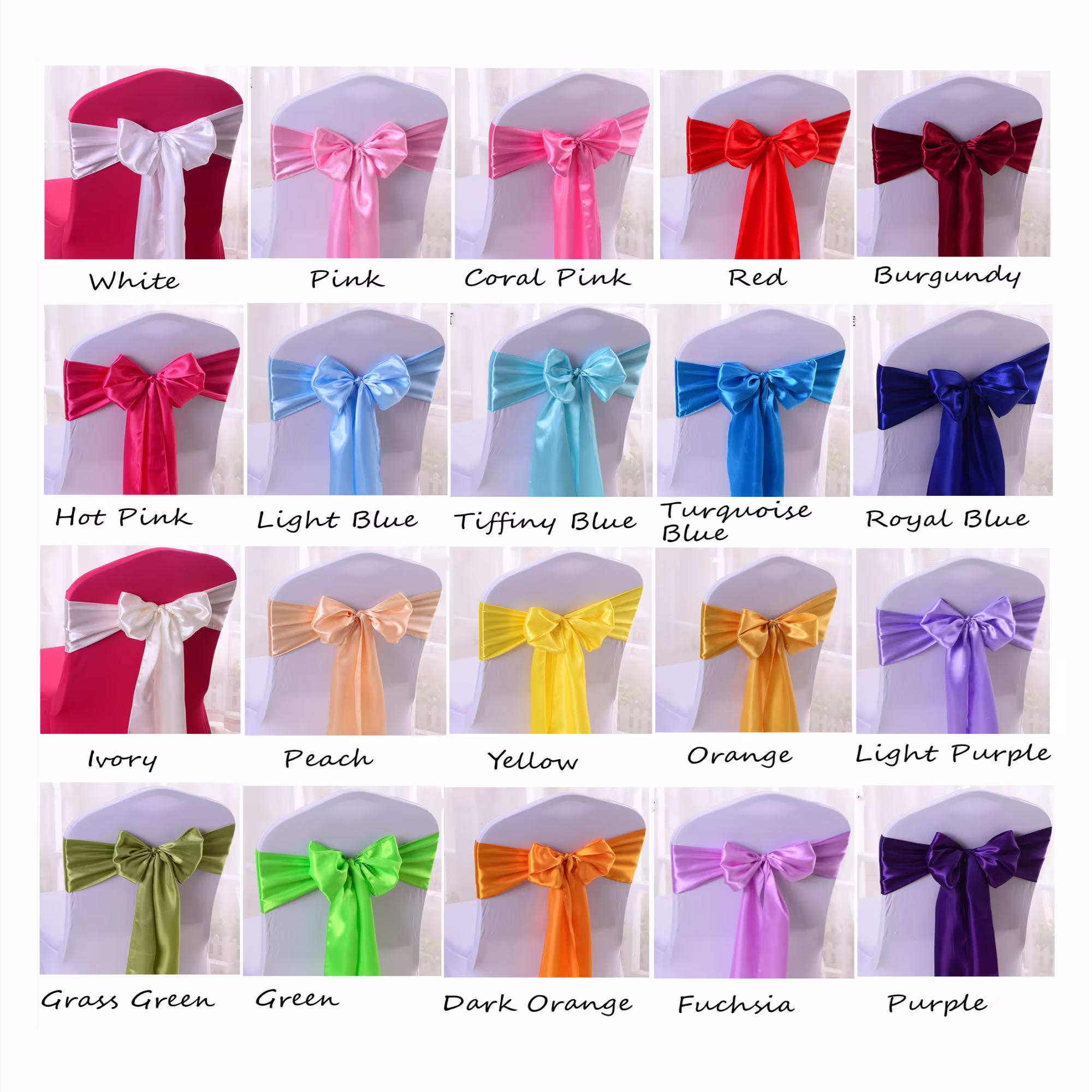Satin Chair Bow Sashes - 6.6" 108", Choose Your Color