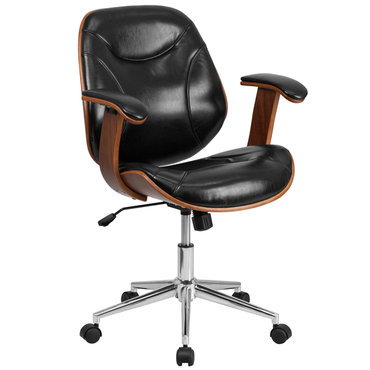 Mid-Back LeatherSoft Executive Ergonomic Wood Swivel Office Chair w/Arms