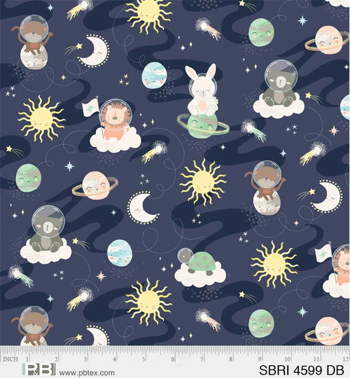 P&b Textiles - Star Bright Sbri 4599 Db Animal Astronauts Dark Blue