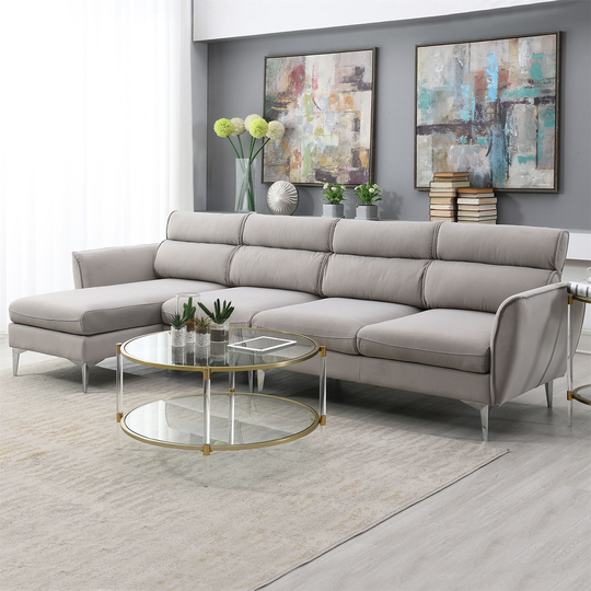 111 " Convertible Sectional Flannel L Shape Sofa Couch