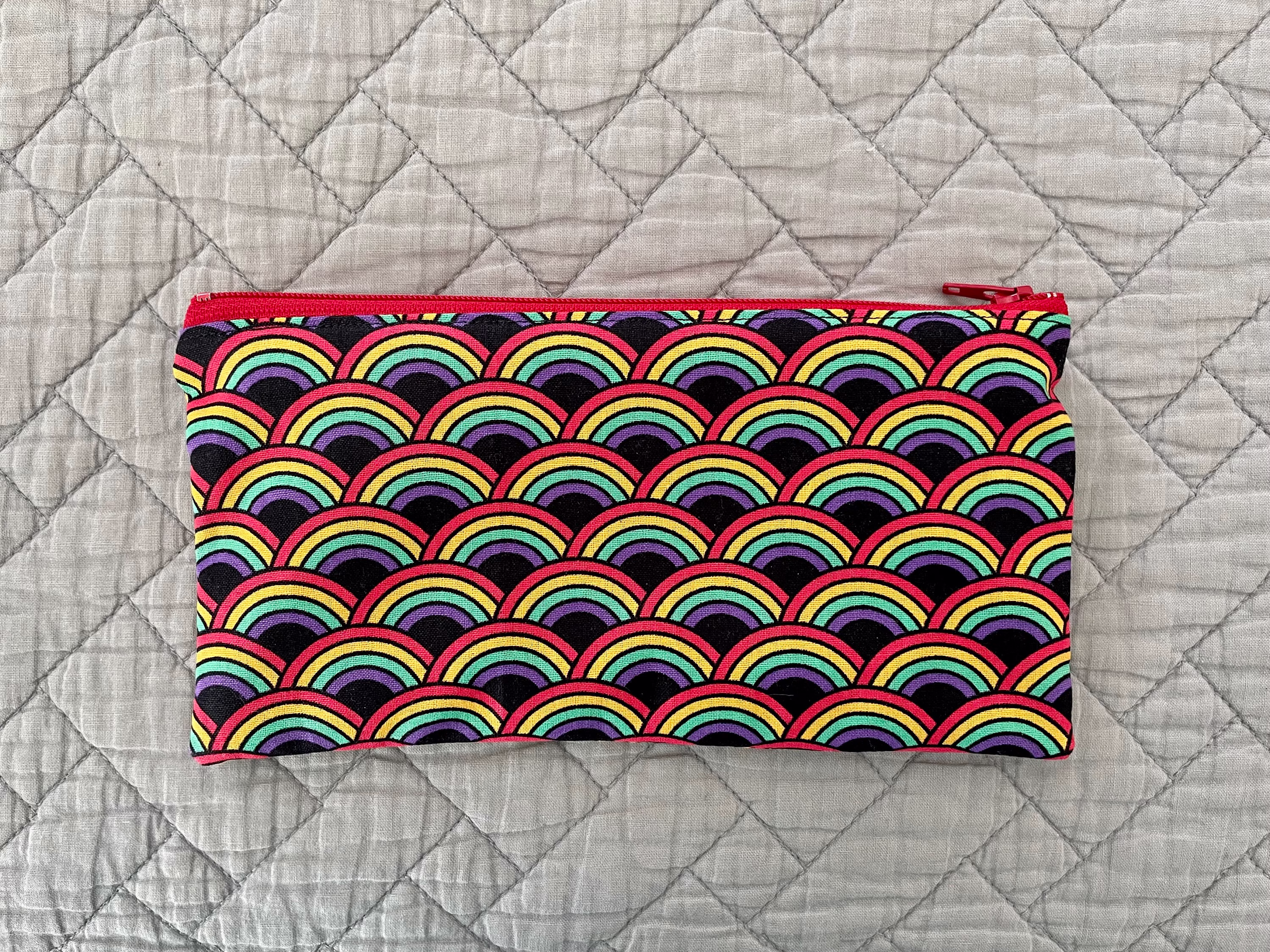Rainbow On Black Midsize Zipper Pouch, Pencil Gift, Thank You Gender Neutral Accessory Bag
