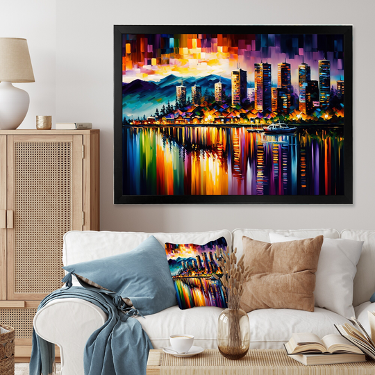 Designart 'Colorful City In Vancouver III' Cityscapes Framed Art Print