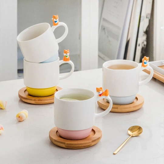 Candy-Colored Shiba Inu Ceramic Mug, 8.6Oz Coffee Cup, Milk Water Cup