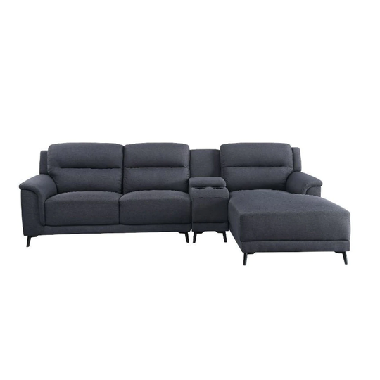 Linen Upholstered Sectional Sofa with Storage Console in Gray