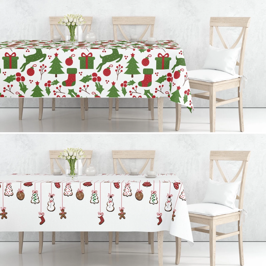 Christmas Tablecloth, Holiday Table Cover, Kitchen Textile, New Year's Present, Farmhouse Decor, Cotton Tablecloth
