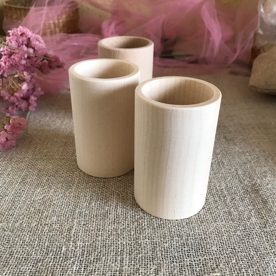 Wooden Pencil Holder, Set Of 3, Desk Organizer, Tube, Container For Crayons