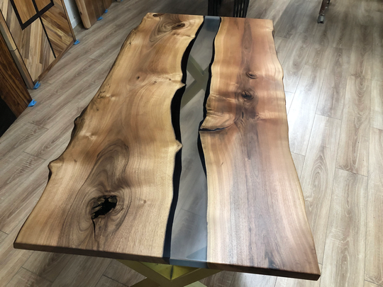 River Epoxy Table, Clear Resin Transparent Epoxy Dining Coffee Live Edge Table