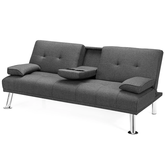 Convertible Sofa Bed Adjustable Couch Folding Daybed with 2 Cup Holder