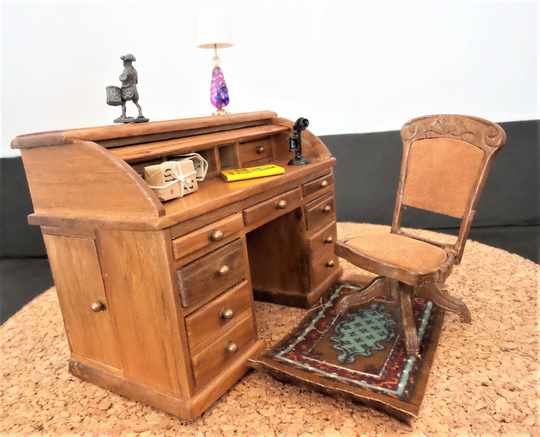 Vintage Unique Dollhouse Desk & Chair With Accessories