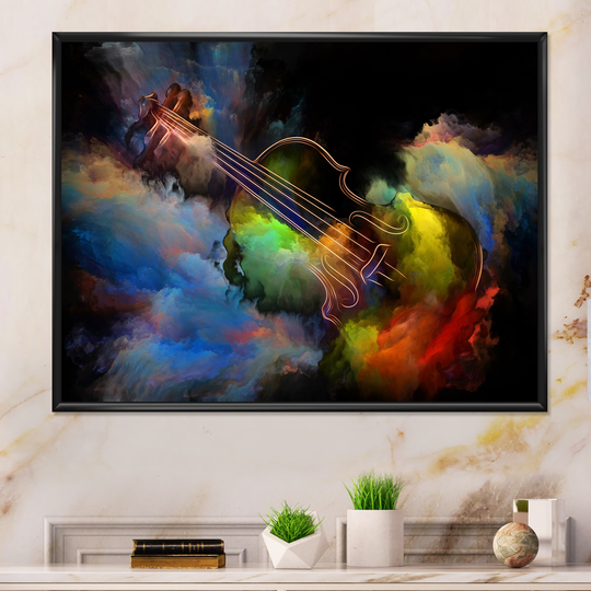 Designart 'Colorful Abstract Guitar Illustration Ii' Modern Framed Canvas artwork