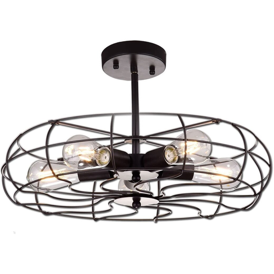 Cosenza Industrial Semi Flush Mount Ceiling Lights Large Metal Cage, 5 Lights - Oil-Rubbed Bronze
