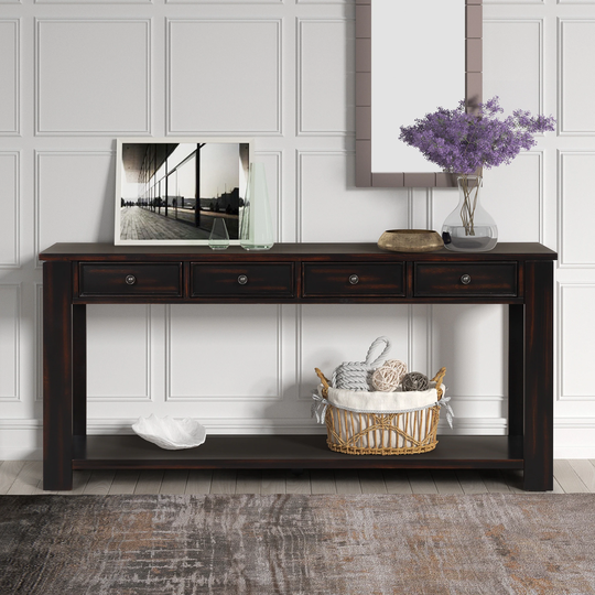 63" Console Table with 4 Drawers and 1 Bottom Shelf