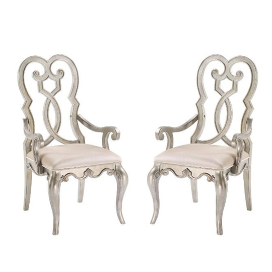 Set of 2 Velvet Upholstered Arm Chairs in Ivory and Antique Champagne