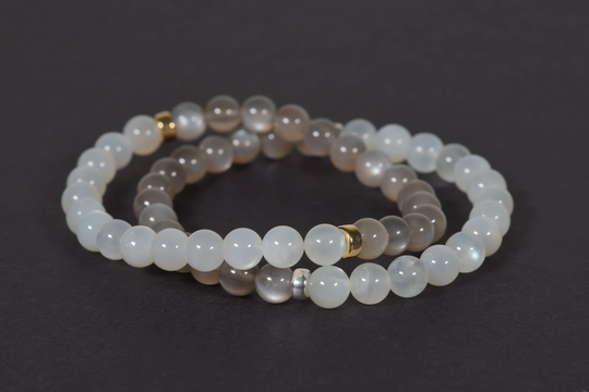 Aaa Moonstone Bracelet, White & Gray 6mm Two-Tone Stacking Bracelet Healing Gemstone Jewelry