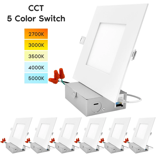Luxrite 6" Square LED Recessed Lighting, Color Temperature Selectable 2700K / 3000K / 3500K / 4000K / 5000K, 6-Pack