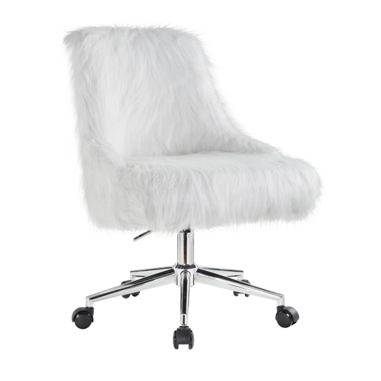 White Faux Fur Office Chair with swivel Seat