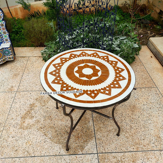 Brown Mosaic Table, Handmade Coffee Table For Outdoor Indoor Mid Century Living, Moroccan Patio Table Made Of Mosaic, Decor