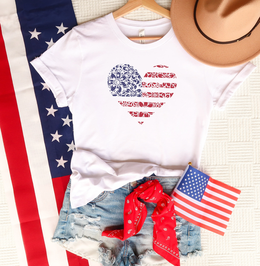 Usa Flag Flower Heart, Comfort Colors Shirt, 4Th Of July American Shirt, Unisex Of Shirt, Independence Day