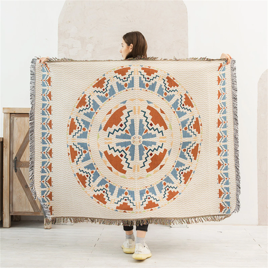 Mandala Orange Throw Blanket Sofa Cover Chair Loveseat Slipcovers Chevron Couch Tassels Table Cloth Picnic