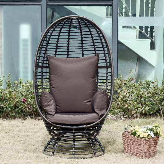 Outsunny Outdoor Wicker Egg Chair with Cushion, Lounge Chair Rattan 360 Degree Round Basket Chair