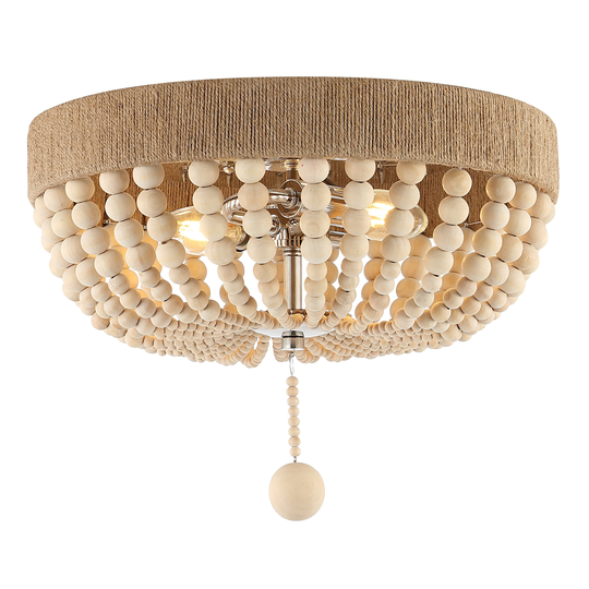 Norris Wood Bead 14" 2-Light Farmhouse Bohemian Iron LED Flush Mount, Light Taupe/Chrome by JONATHAN Y