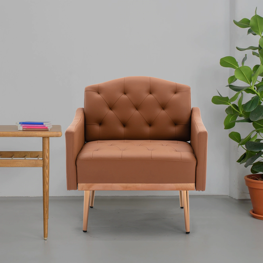 Tufted Single Sofa Armchair Modern PU Leather Accent Chair Reading Chair
