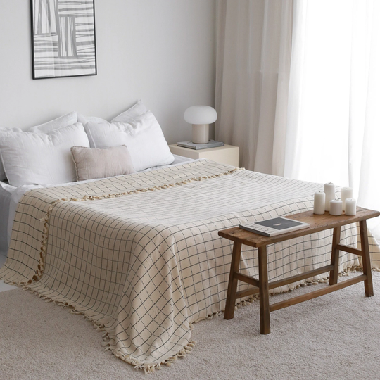 King Size Bedspread, Sofa Couch Throw, Cream Woven Throw Blanket, Queen Turkish Cotton Boho Bed Coverlet, Christmas Gift