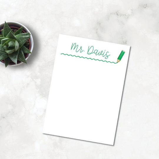 Teacher Green Color Pencil Themed Notepads, Notes, Personalized Stationary, Custom Writing Pad, Gift For Teachers, Appreciation