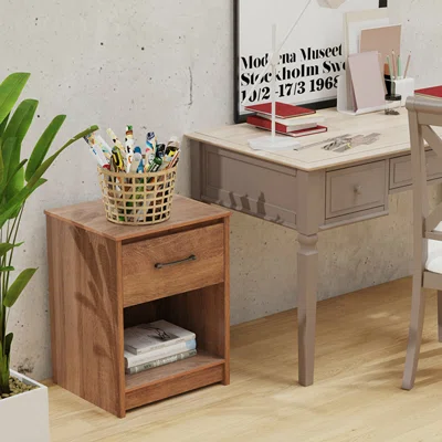 Bandera Loon Peak® Nightstand With Drawer Storage Shelf Wooden End Side Table Bedroom Brown
