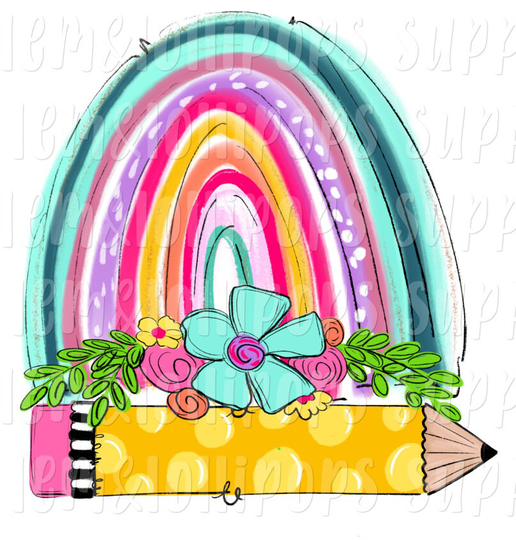 School Sublimation Transfer - Teacher Pencil Doodle Rainbow/Teacher Shirt Design Ready To Press