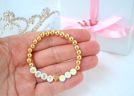 18K Gold Heart Best Mom Bracelet, Personalized Mother's Day Gift, Love Mamma Girls Gift For