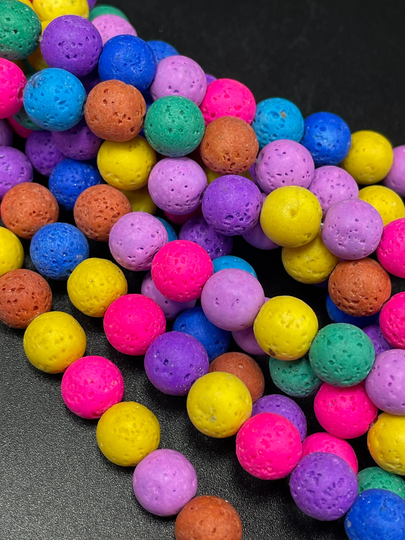 Aaa Natural Multi Color Lava Rock Stone Bead. 4mm 6mm 8mm 10mm 12mm Round Beautiful Colorful Full Strand 15.5"