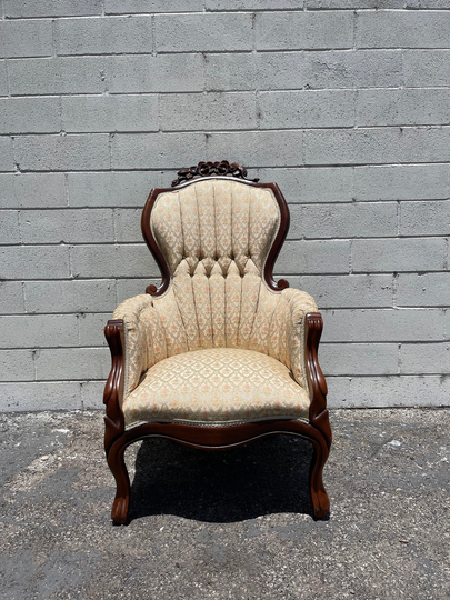 Antique Chair Armchair French Provincial Boudoir Vanity Seating Bedroom Glam Shabby Chic Victorian Carved Wood Fabric Regency Bench Seat