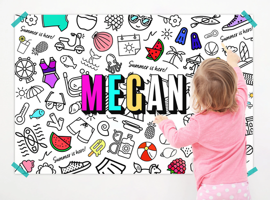 Personalized Coloring Poster For Kids, Banner, 4 Seasons Poster, Large With Name, Summer