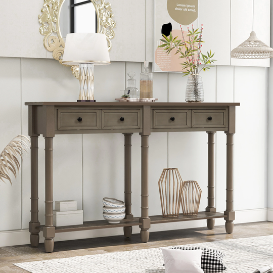 Classic Rustic Console Table Easy Assembly with 2 Storage Drawers & a Bottom Shelf, Sofa Table for Living Room, Entryway