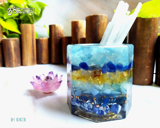Crystal Pencil Holder Pen | Blue Healing Crystals Sodalite Brazilian Citrine Living Room Decor