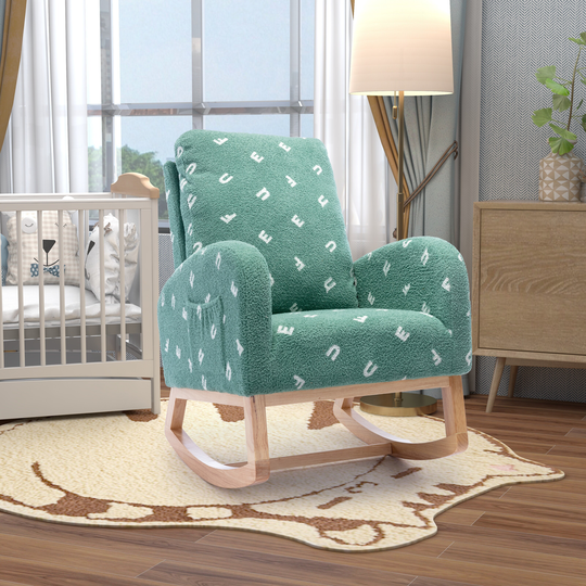 26.8"W Rocking Chair, With Side Pocket, Upholstered High Back Wooden Rocking Chair for Living Room, Baby Kids Room, Bedroom