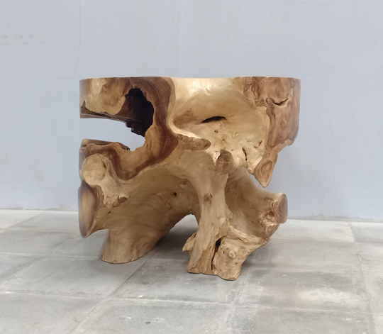 Round Teak Root Coffee Table - Side End Live Edge