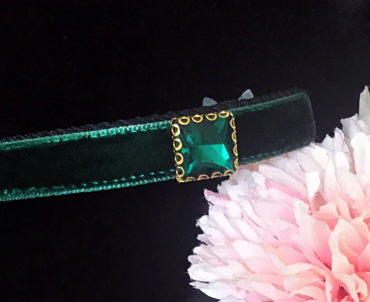 Cute Rhinestone Cat Collar, Black Green Velvet Small Dog Collar, Kitten Collar.tiny Collar, Cat Birthday Gift, Kitty Collar.puppy Gift