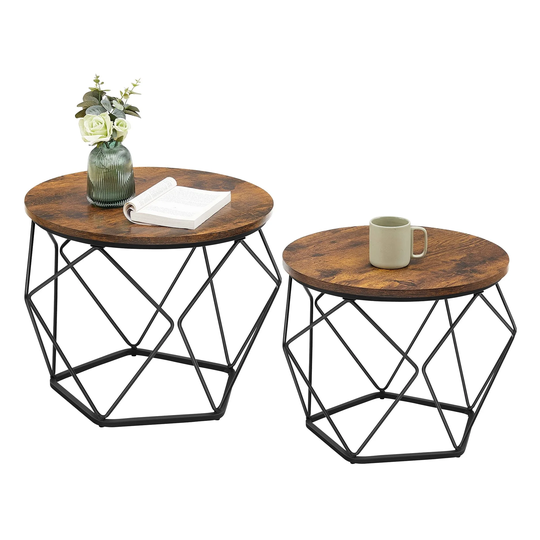 Small Coffee Table Set of 2, Round Coffee Table with Steel Frame, Side End Table for Living Room, Bedroom, Office