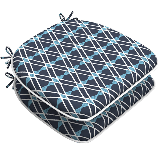 Indoor/Outdoor Chair Cushions Seat Cushion With Ties, Patio Pads 16" X 17"For Furniture Garden Home Kitchen Decoration Navy Web Knot