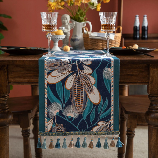 Corn Jacquard Blue Table Runner Fringed Runners, Delicate Cloth Runners Cabinet Rectangle Gorgeous
