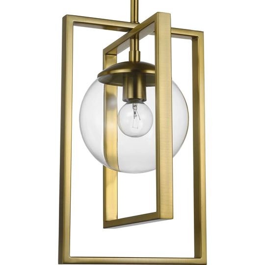 Atwell Collection One-Light Brushed Bronze Clear Glass Luxe Pendant Light - 11.500" x 16.000" x 10.500"
