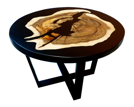 Amazing Round Coffee Table Walnut Wood With Epoxy Resin Black Powder Painted Metal Legs Style & Elegance For Your Interiors