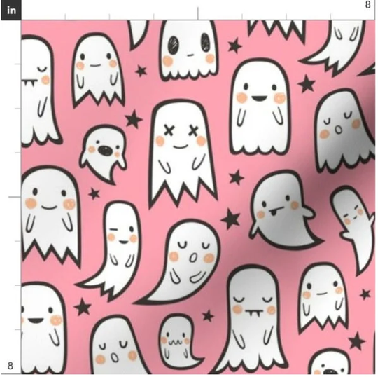 Ghosts & Stars On Pink Halloween Fabric By The Yard | Black Ghost Magic Custom