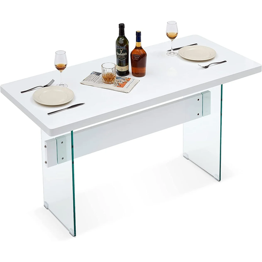 Ivinta Modern White Dining Table, High Glossy Dining Room Table for 4/6, Glass Desk Table for Small Space