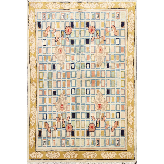 Multi-Color Floral Checked Bidjar Persian Area Rug Hand-Knotted - 3'4" x 4'8"